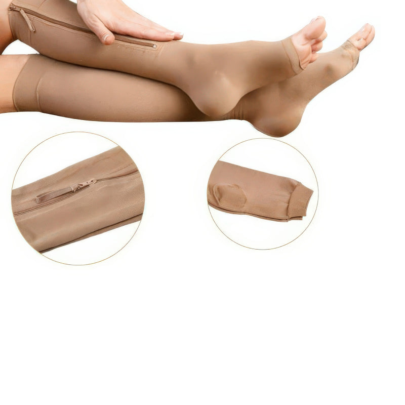 Graduated Compression Socks with Full-Length Zipper and Open Toe, 20-30 mmHg
