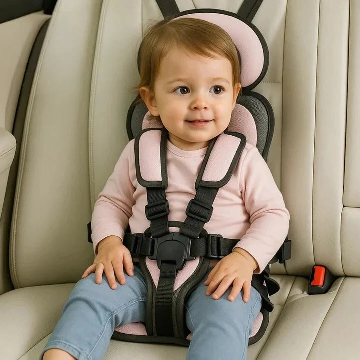 Foldable Child Travel Seat with Five Point Harness and Padded Comfort, Ages 1-14