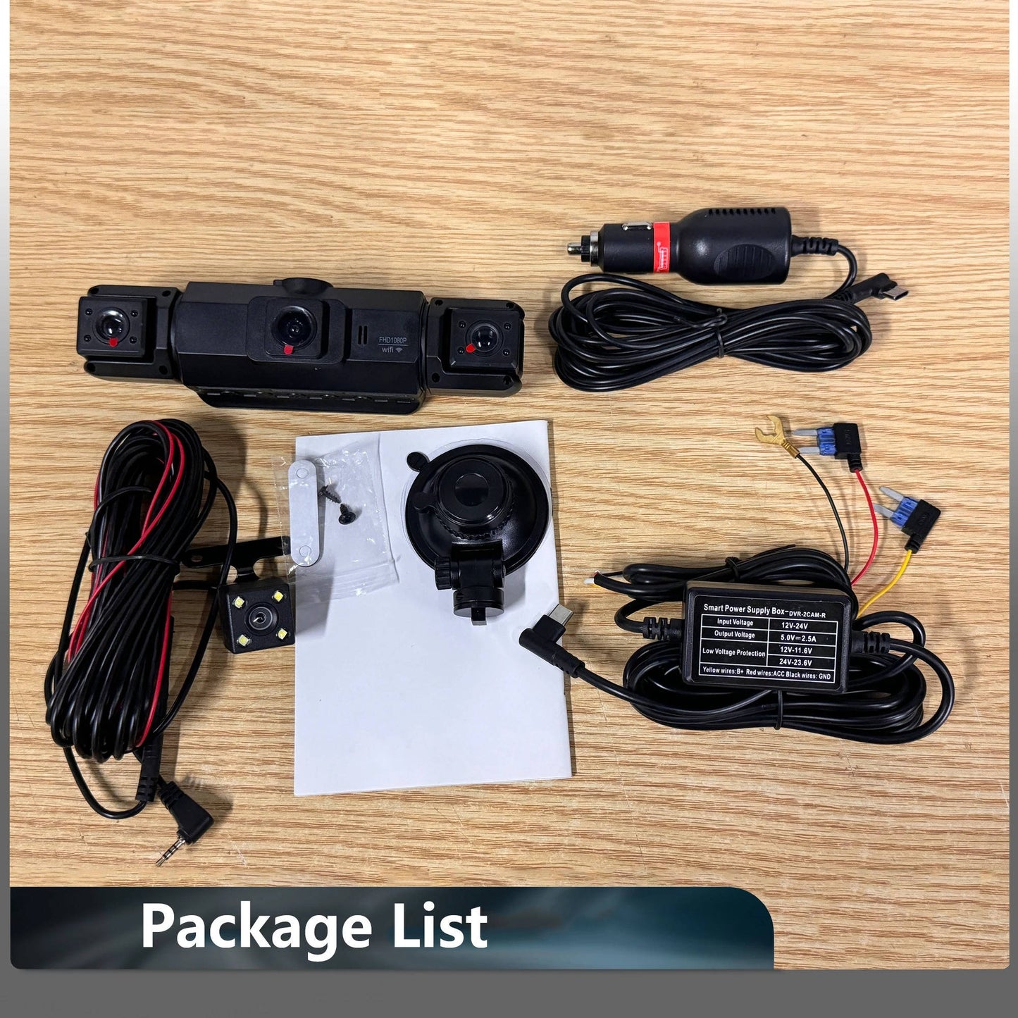 Four Camera Dash Cam with 1920P Front and Infrared Night Vision, App Control