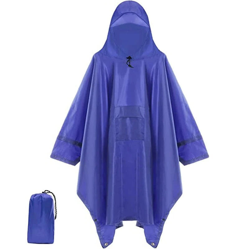 Poncho Jacket with Adjustable Drawcord Hood and Side Snap Closure, Packable Design