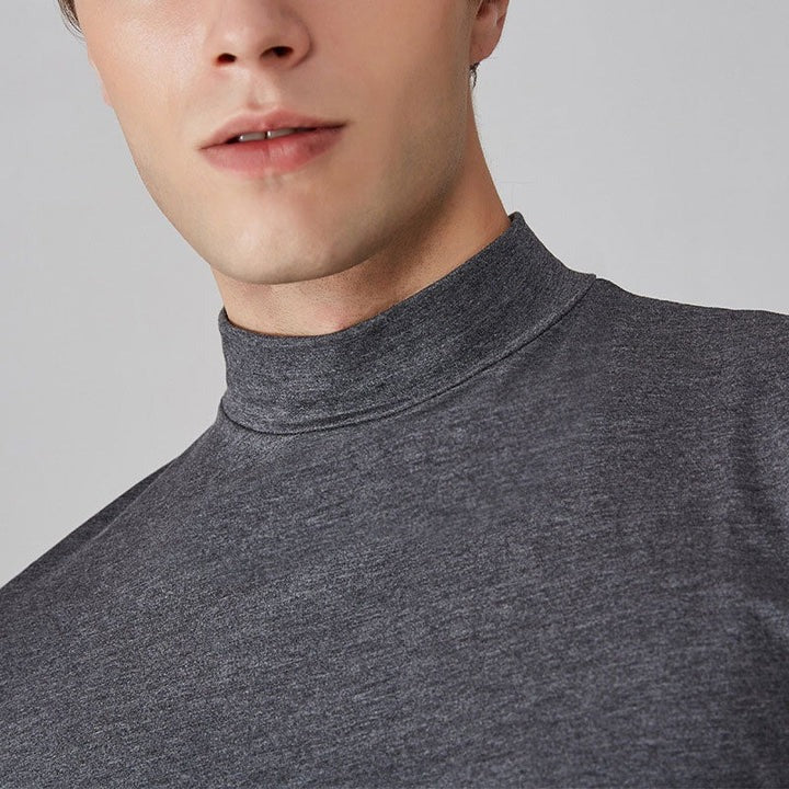 Men's Turtleneck Shirt with Cotton Blend Fabric and High Neck Design