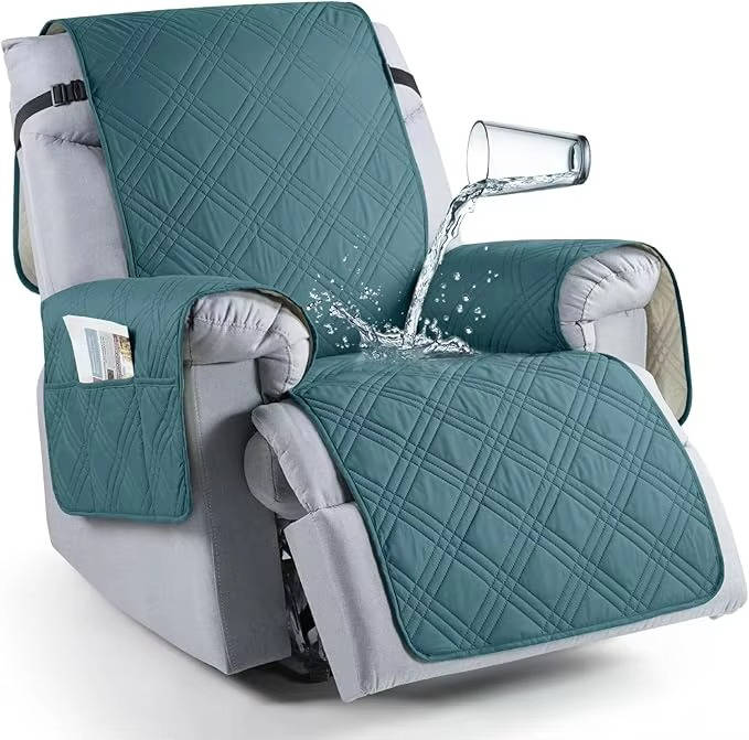 Quilted Recliner Chair Cover with Storage Pockets