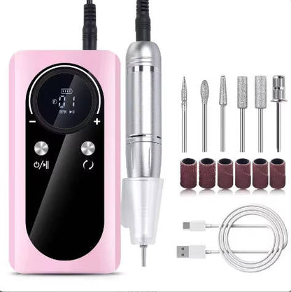 Rechargeable Nail Drill with Six Metal Bits and LCD Display, 45000 RPM