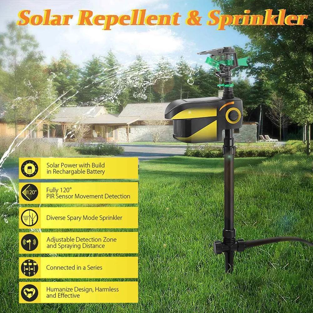 Solar Motion Activated Garden Sprinkler with 300 Degree Detection and Adjustable Sensitivity