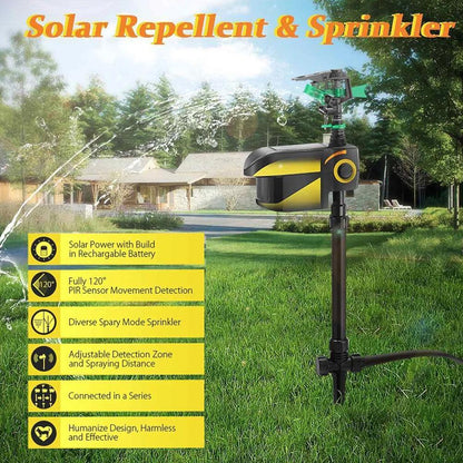 Solar Motion Activated Garden Sprinkler with 300 Degree Detection and Adjustable Sensitivity