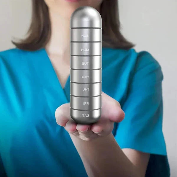 Aluminum Weekly Pill Organizer with Silicone Seals and Stackable Sections