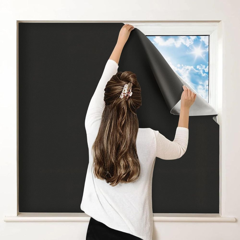Static Cling Blackout Window Film with Heat Reflection and Noise Dampening, Trim-to-Fit Matte Black