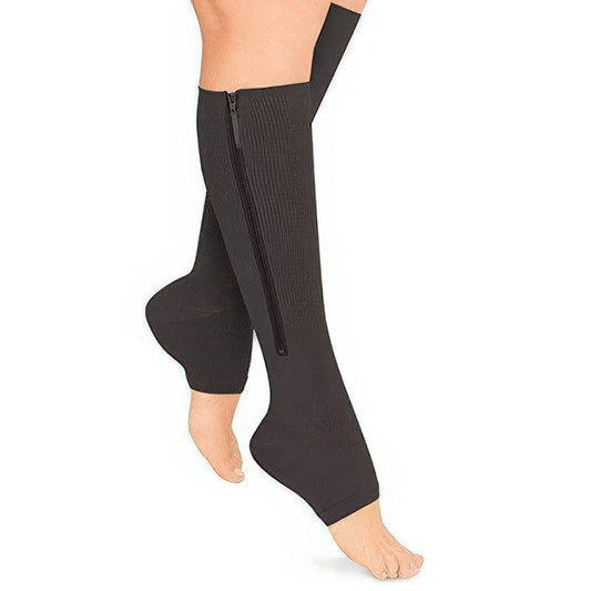 Graduated Compression Socks with Full-Length Zipper and Open Toe, 20-30 mmHg