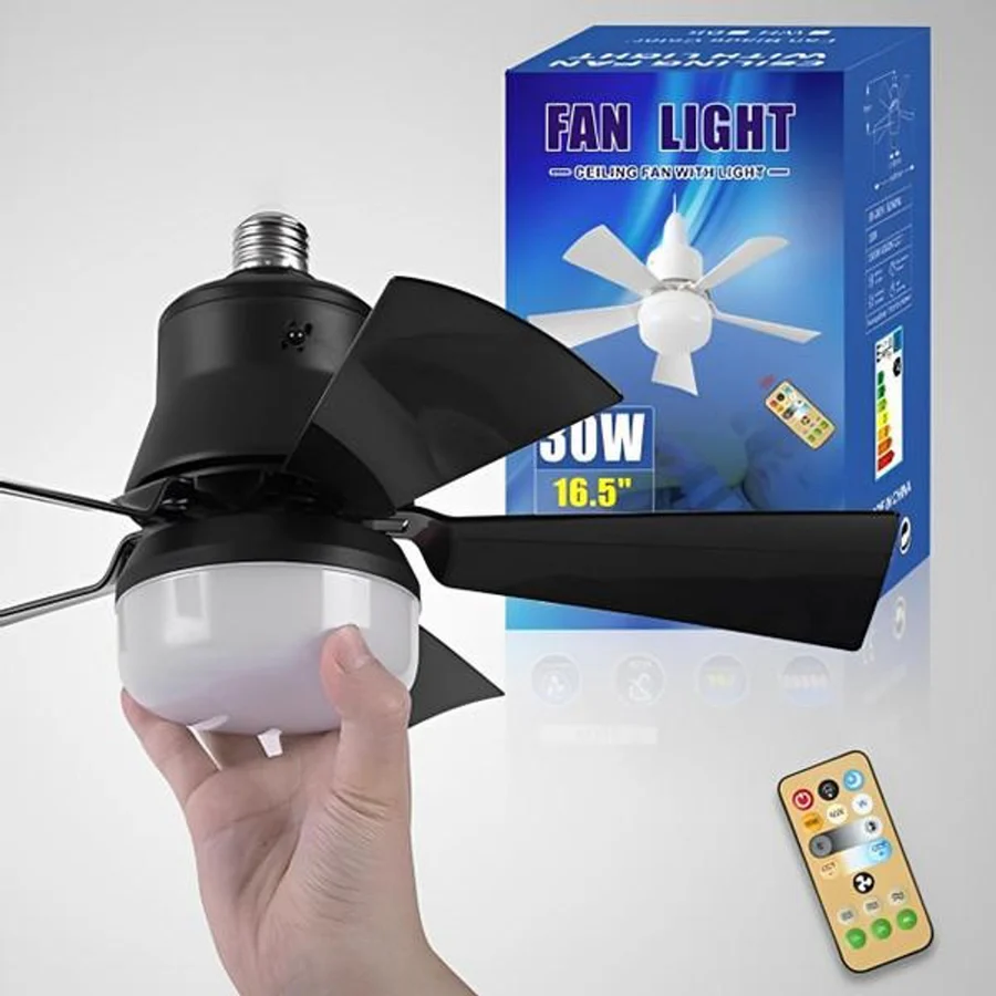 Ceiling Fan with LED Light and Remote Control, E27 Socket Mount