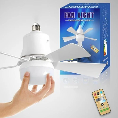 Ceiling Fan with LED Light and Remote Control, E27 Socket Mount