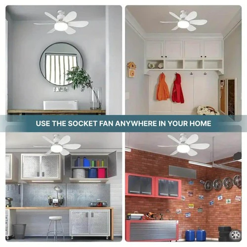 Ceiling Fan with LED Light and Remote Control, E27 Socket Mount