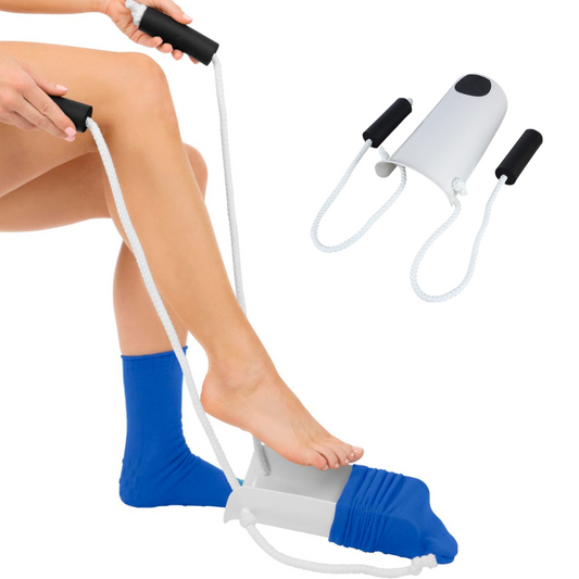 Sock Aid Tool with Curved Plastic Shell and Foam Padded Handles