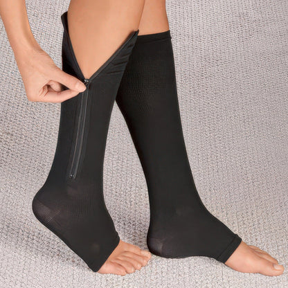 Graduated Compression Socks with Full-Length Zipper and Open Toe, 20-30 mmHg