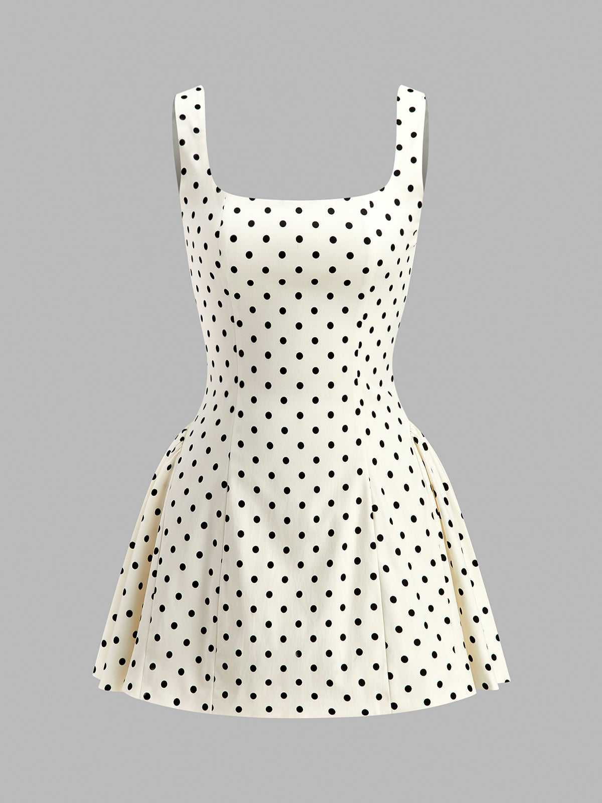 Printed Mini Dress with Square Neckline and Invisible Zipper, Sleeveless