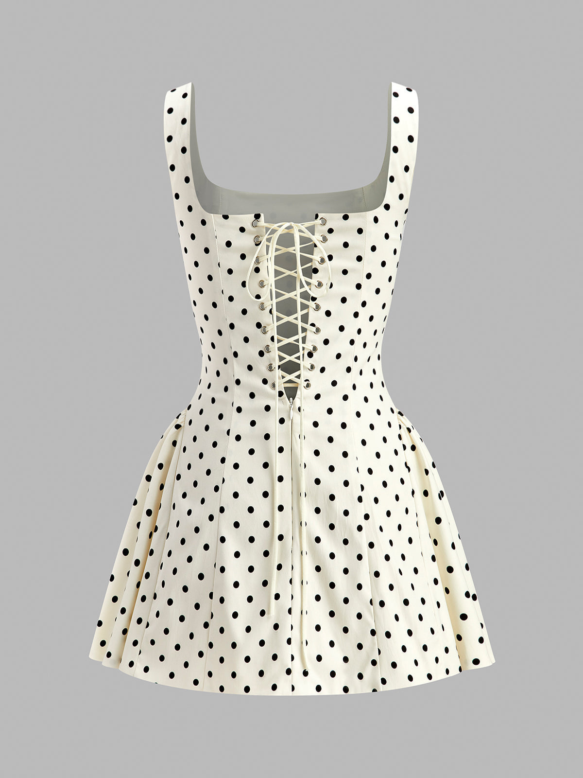 Printed Mini Dress with Square Neckline and Invisible Zipper, Sleeveless