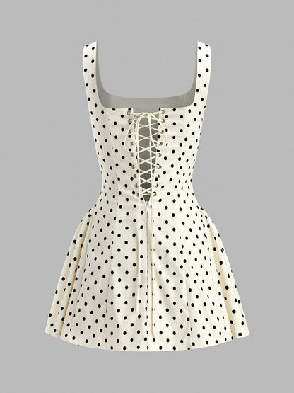 Printed Mini Dress with Square Neckline and Invisible Zipper, Sleeveless