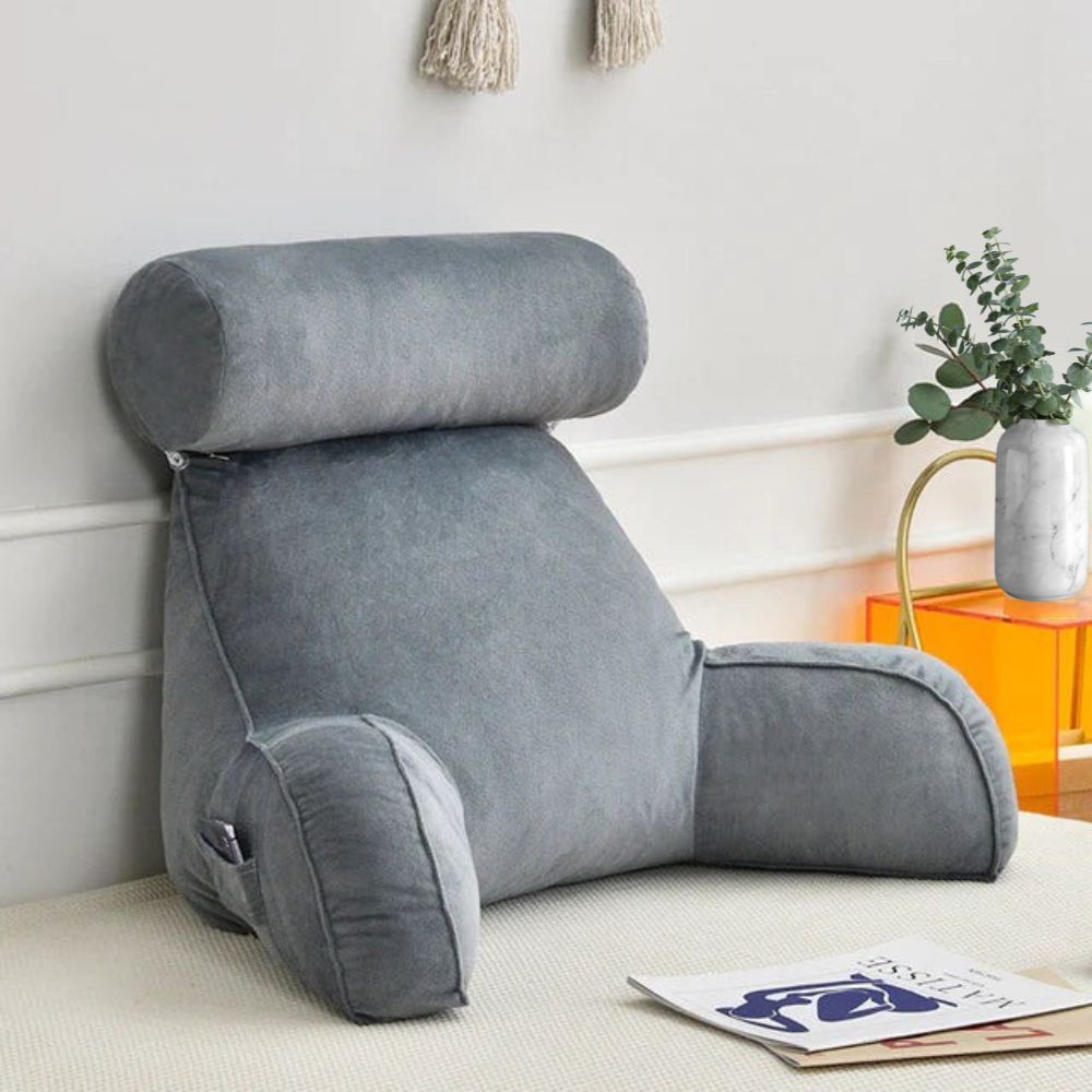 Bed Rest Pillow with Dual Armrests and Foam Support, Machine Washable