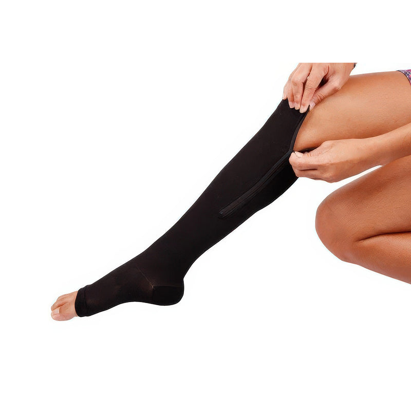 Graduated Compression Socks with Full-Length Zipper and Open Toe, 20-30 mmHg