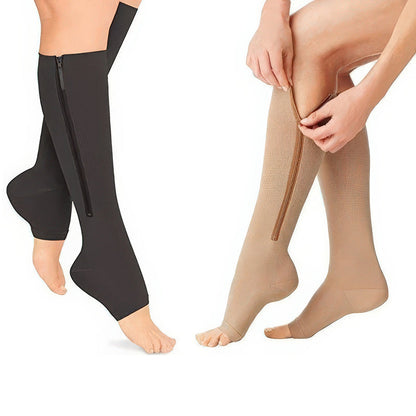 Graduated Compression Socks with Full-Length Zipper and Open Toe, 20-30 mmHg