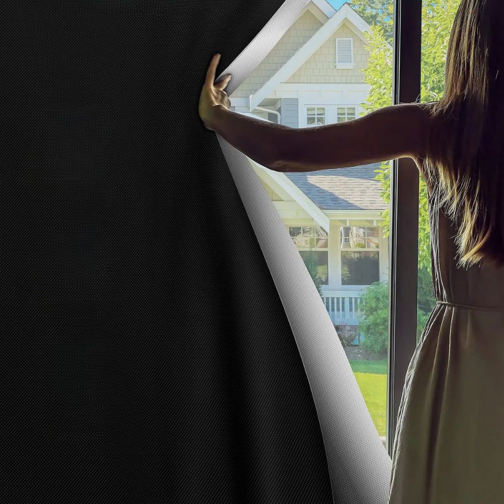 Static Cling Blackout Window Film with Heat Reflection and Noise Dampening, Trim-to-Fit Matte Black