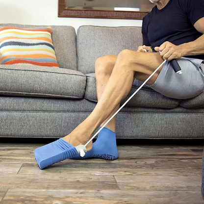 Sock Aid Tool with Curved Plastic Shell and Foam Padded Handles