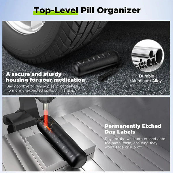 Aluminum Weekly Pill Organizer with Silicone Seals and Stackable Sections