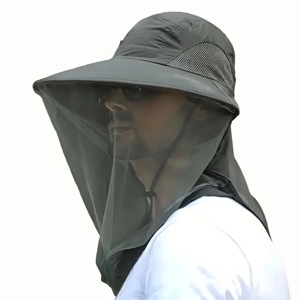 Wide Brim Outdoor Hat with Detachable Face Mask and Mesh Ventilation