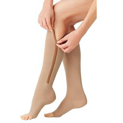 Graduated Compression Socks with Full-Length Zipper and Open Toe, 20-30 mmHg