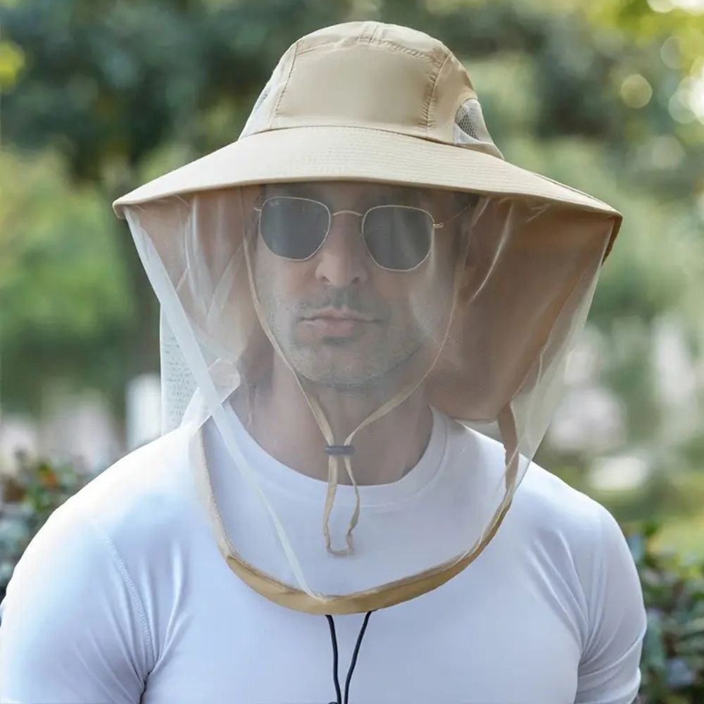 Wide Brim Outdoor Hat with Detachable Face Mask and Mesh Ventilation