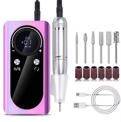 Rechargeable Nail Drill with Six Metal Bits and LCD Display, 45000 RPM
