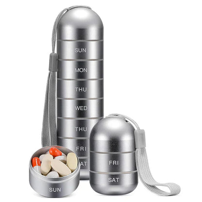 Aluminum Weekly Pill Organizer with Silicone Seals and Stackable Sections