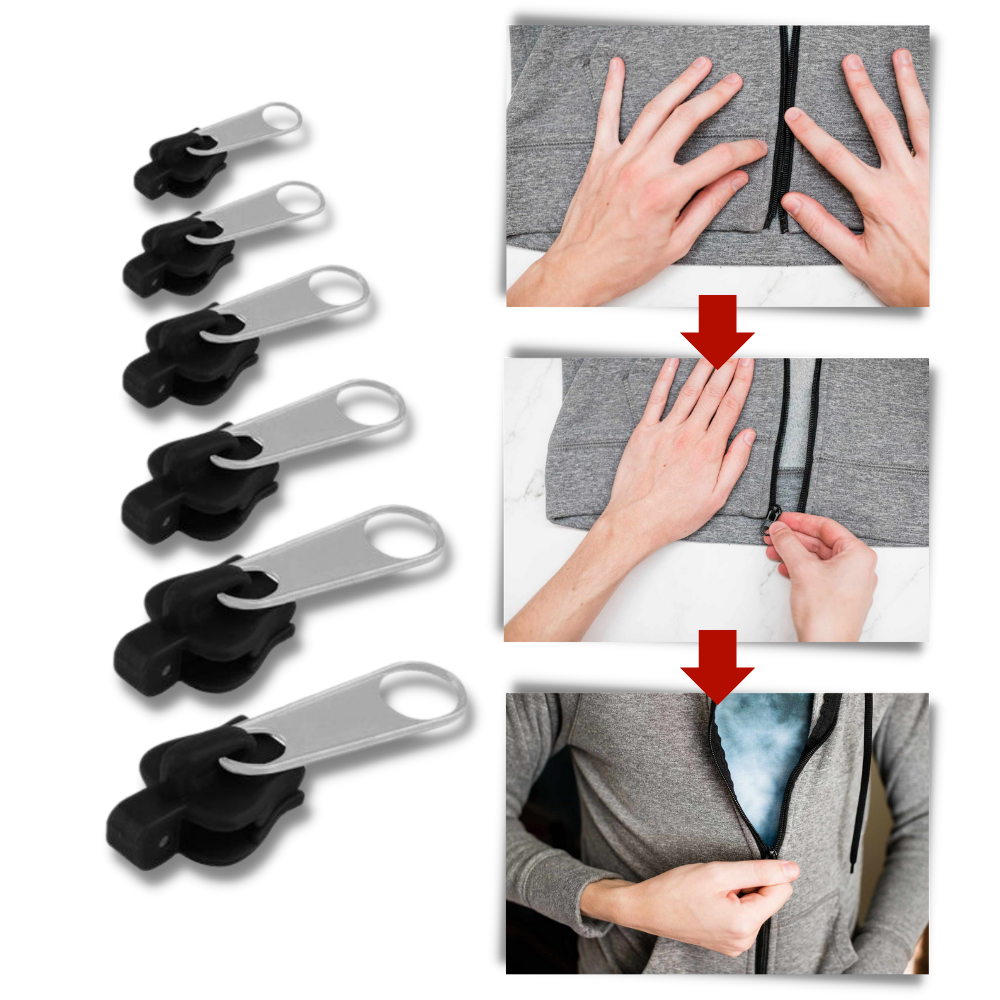 Aluminum Zipper Slider Repair Set with 6-Piece Universal Fit, Tool-Free Installation