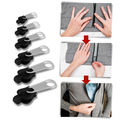 Aluminum Zipper Slider Repair Set with 6-Piece Universal Fit, Tool-Free Installation