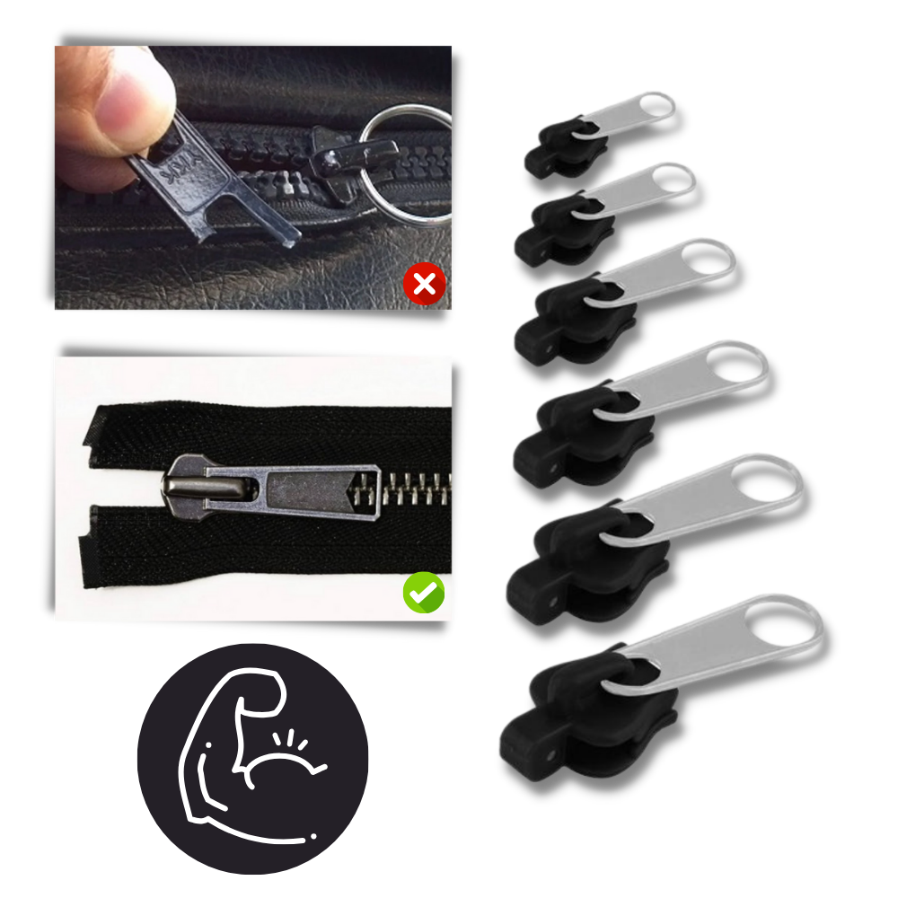 Aluminum Zipper Slider Repair Set with 6-Piece Universal Fit, Tool-Free Installation