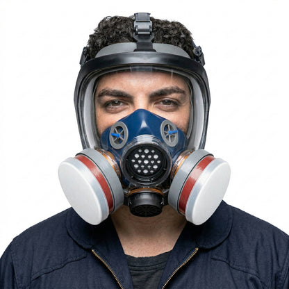 Full Face Vapor Respirator with Anti Fog Shield and Dual Charcoal Filters, Universal Fit