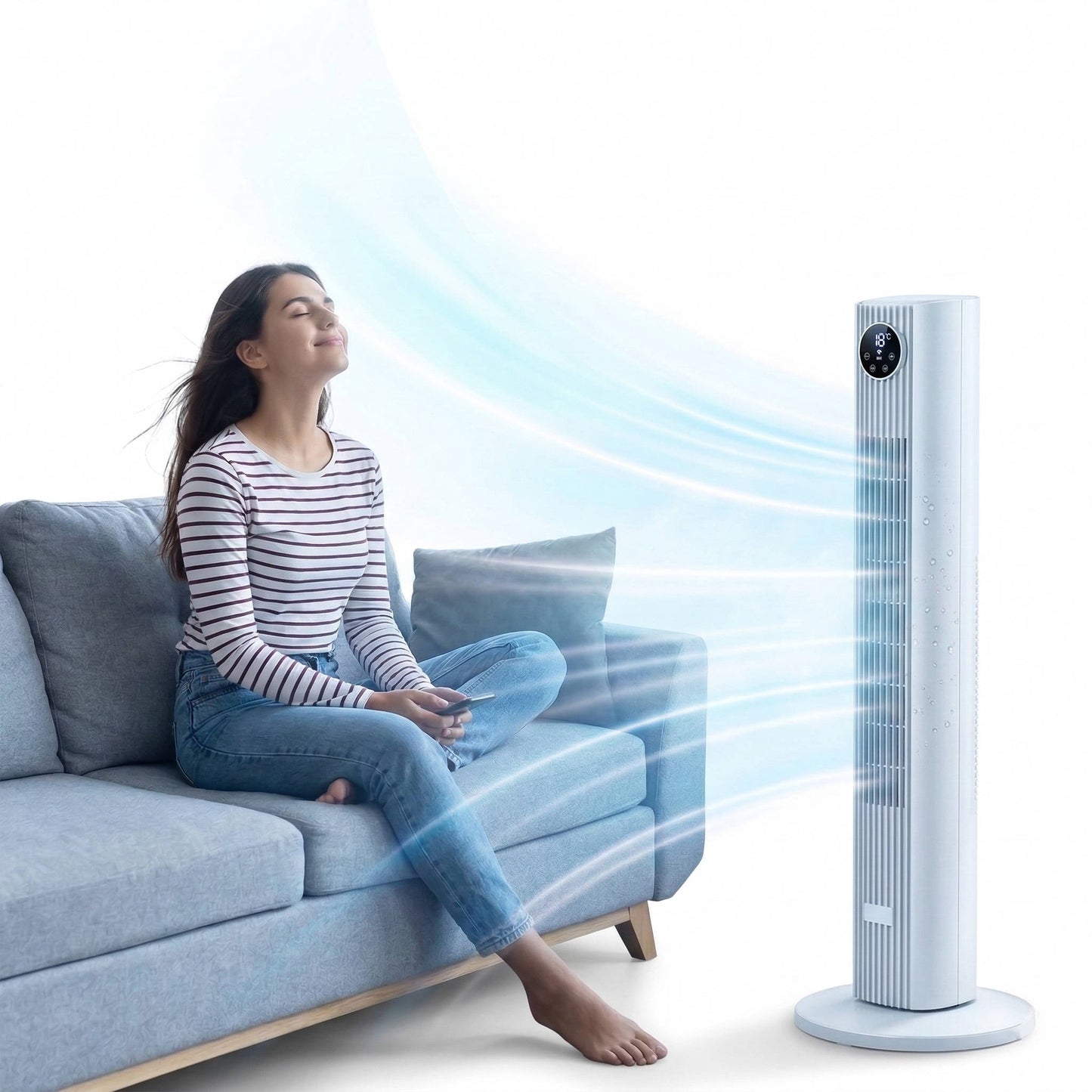 Oscillating Tower Fan with 90-Degree Sweep and Remote Control, 4-Speed Modes