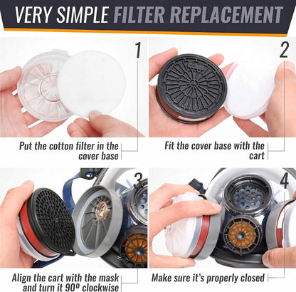 Full Face Vapor Respirator with Anti Fog Shield and Dual Charcoal Filters, Universal Fit