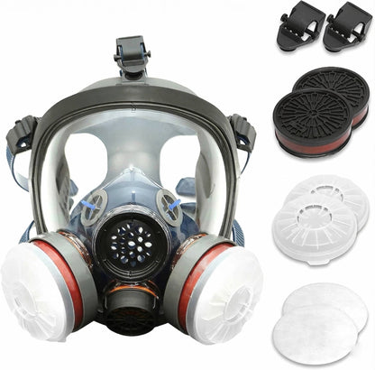 Full Face Vapor Respirator with Anti Fog Shield and Dual Charcoal Filters, Universal Fit