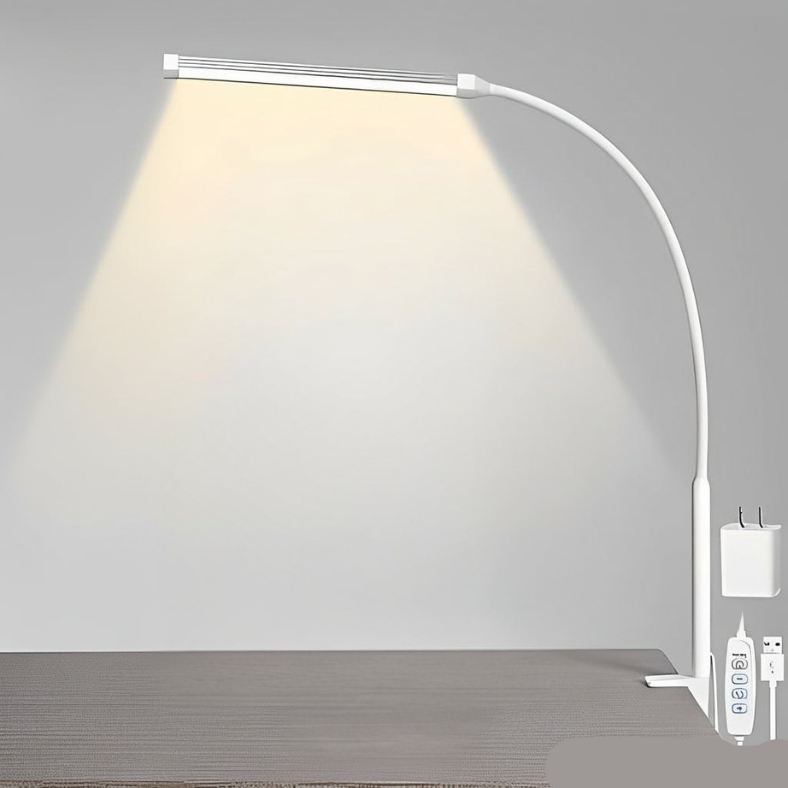 Adjustable LED Desk Lamp with 16-Inch Gooseneck and 10 Brightness Levels