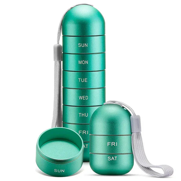 Aluminum Weekly Pill Organizer with Silicone Seals and Stackable Sections