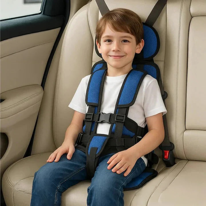 Foldable Child Travel Seat with Five Point Harness and Padded Comfort, Ages 1-14