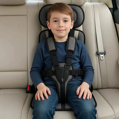 Foldable Child Travel Seat with Five Point Harness and Padded Comfort, Ages 1-14
