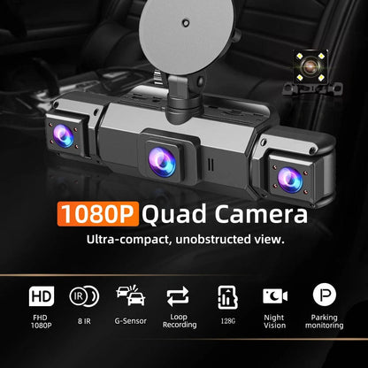 Four Camera Dash Cam with 1920P Front and Infrared Night Vision, App Control