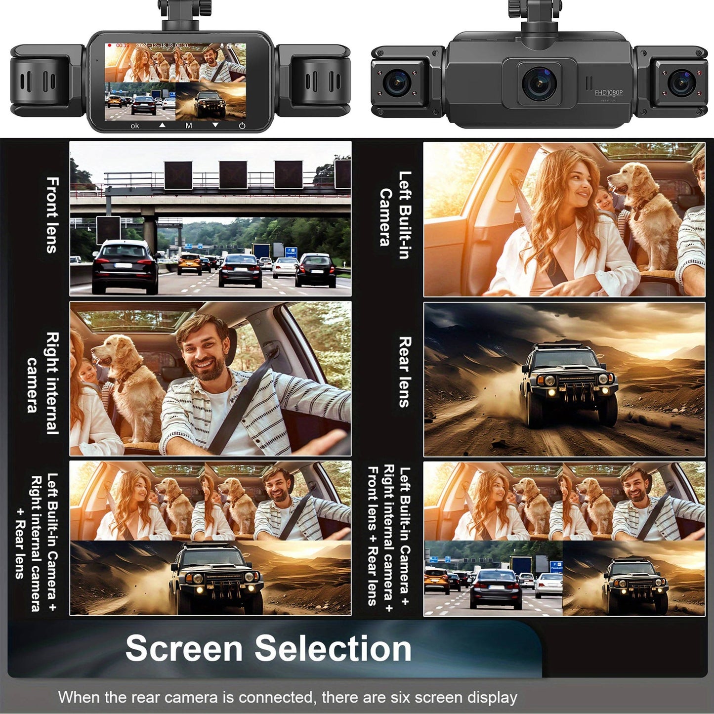 Four Camera Dash Cam with 1920P Front and Infrared Night Vision, App Control