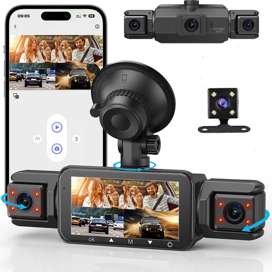 Four Camera Dash Cam with 1920P Front and Infrared Night Vision, App Control