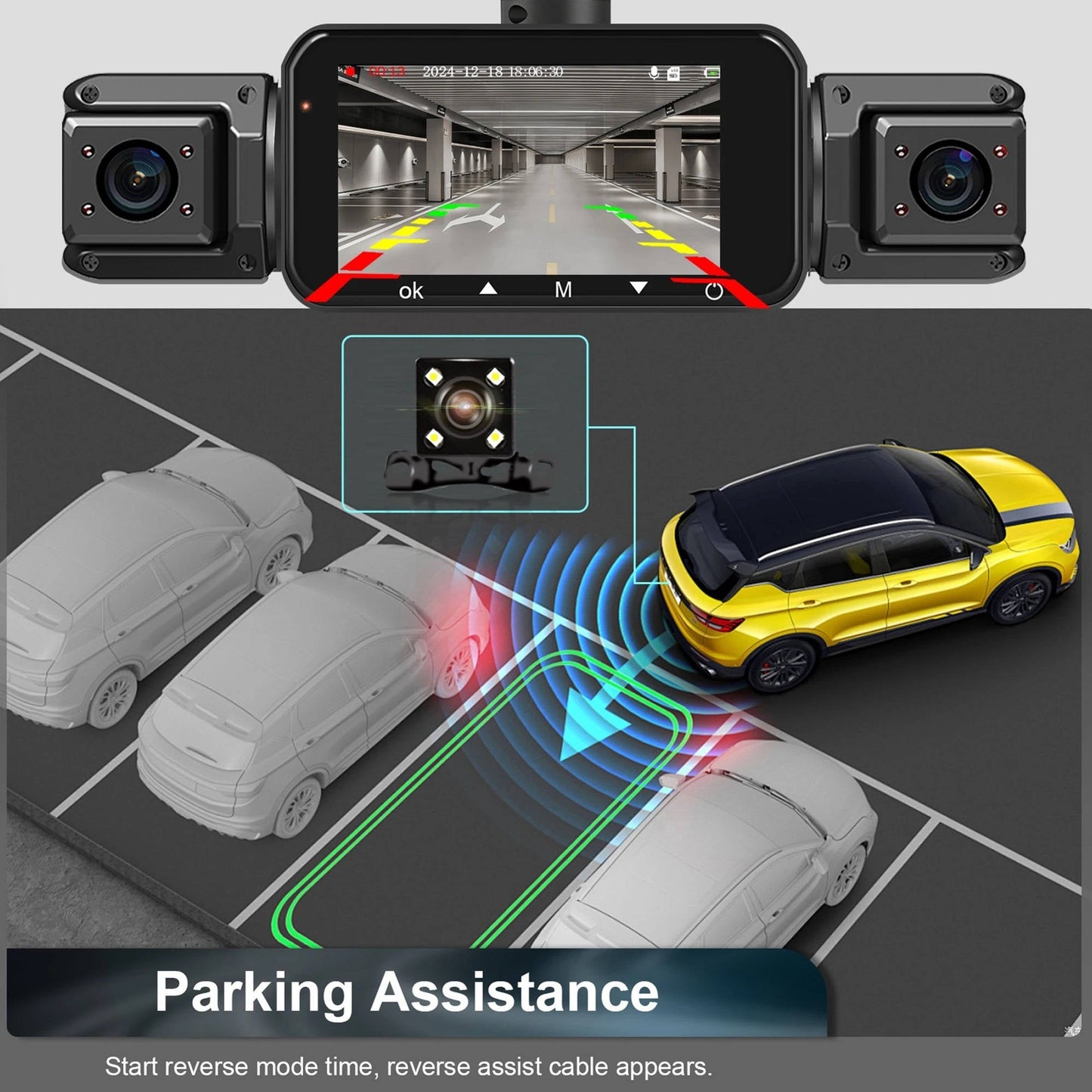 Four Camera Dash Cam with 1920P Front and Infrared Night Vision, App Control