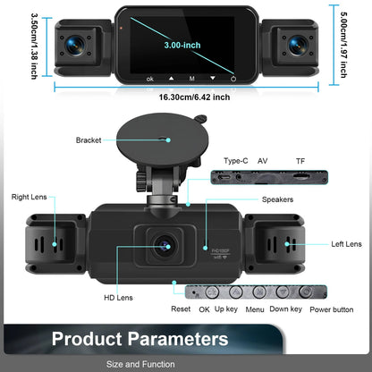 Four Camera Dash Cam with 1920P Front and Infrared Night Vision, App Control