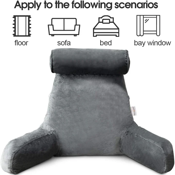 Bed Rest Pillow with Dual Armrests and Foam Support, Machine Washable