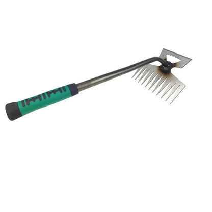 Manual Long-Handled Weed Puller with Pointed Metal Prongs