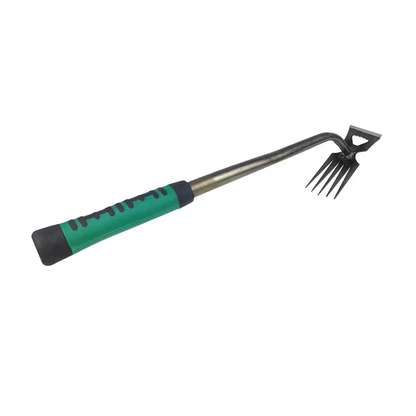 Manual Long-Handled Weed Puller with Pointed Metal Prongs